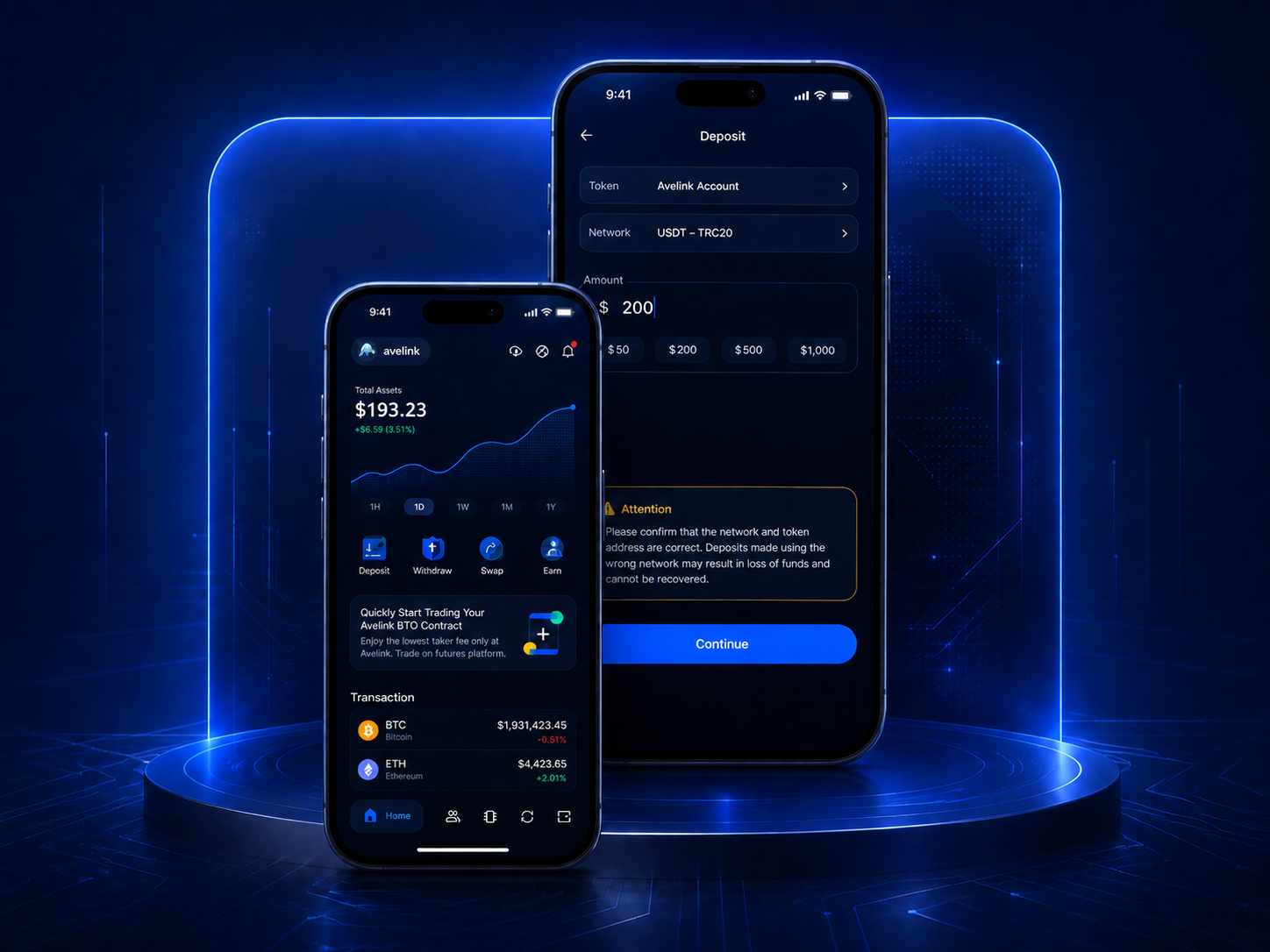 Avelink premium deposit and wallet showcase